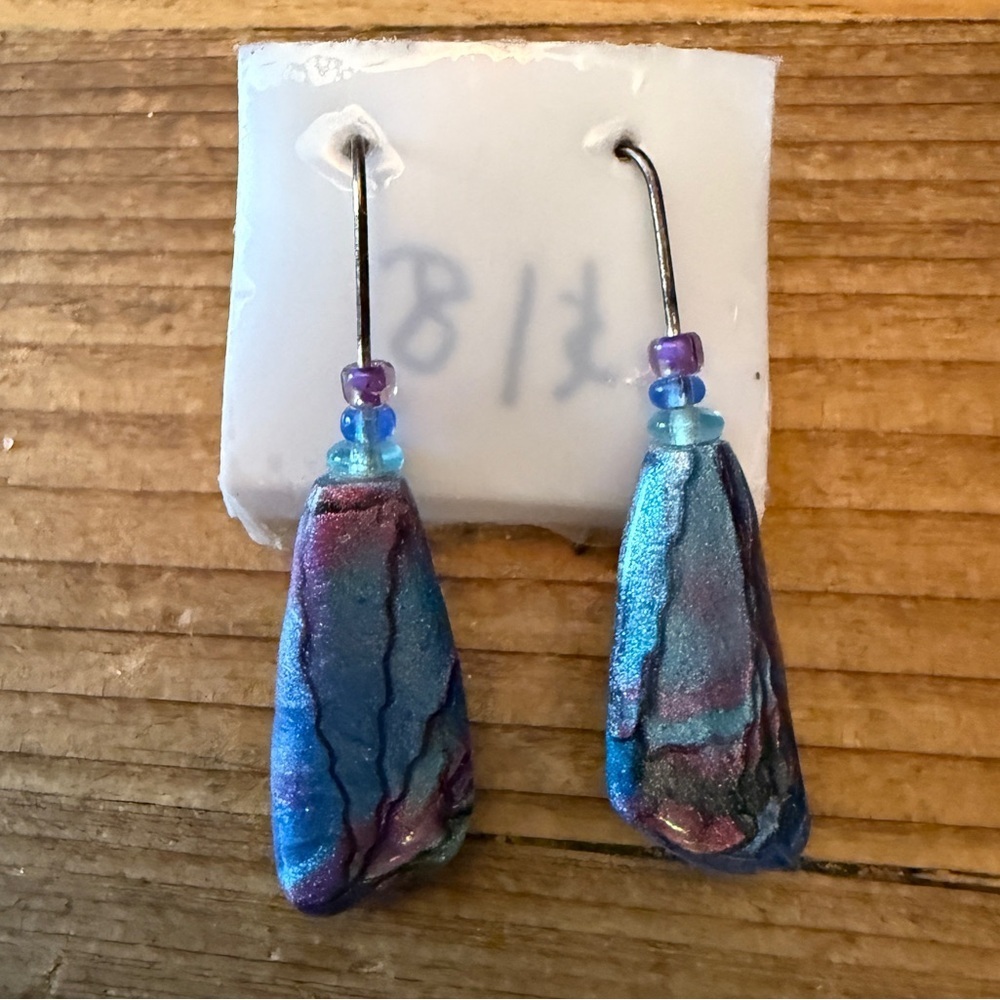 Handcrafted Clay Blue and Purple Earrings